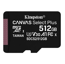 Kingston paměťová karta Canvas Select Plus, 512GB, micro SDXC, SDCS2/512GBSP, UHS-I U1 (Class 10), A1